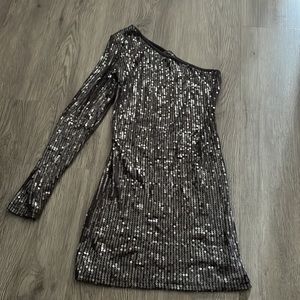 Sequin one shoulder grey dress
